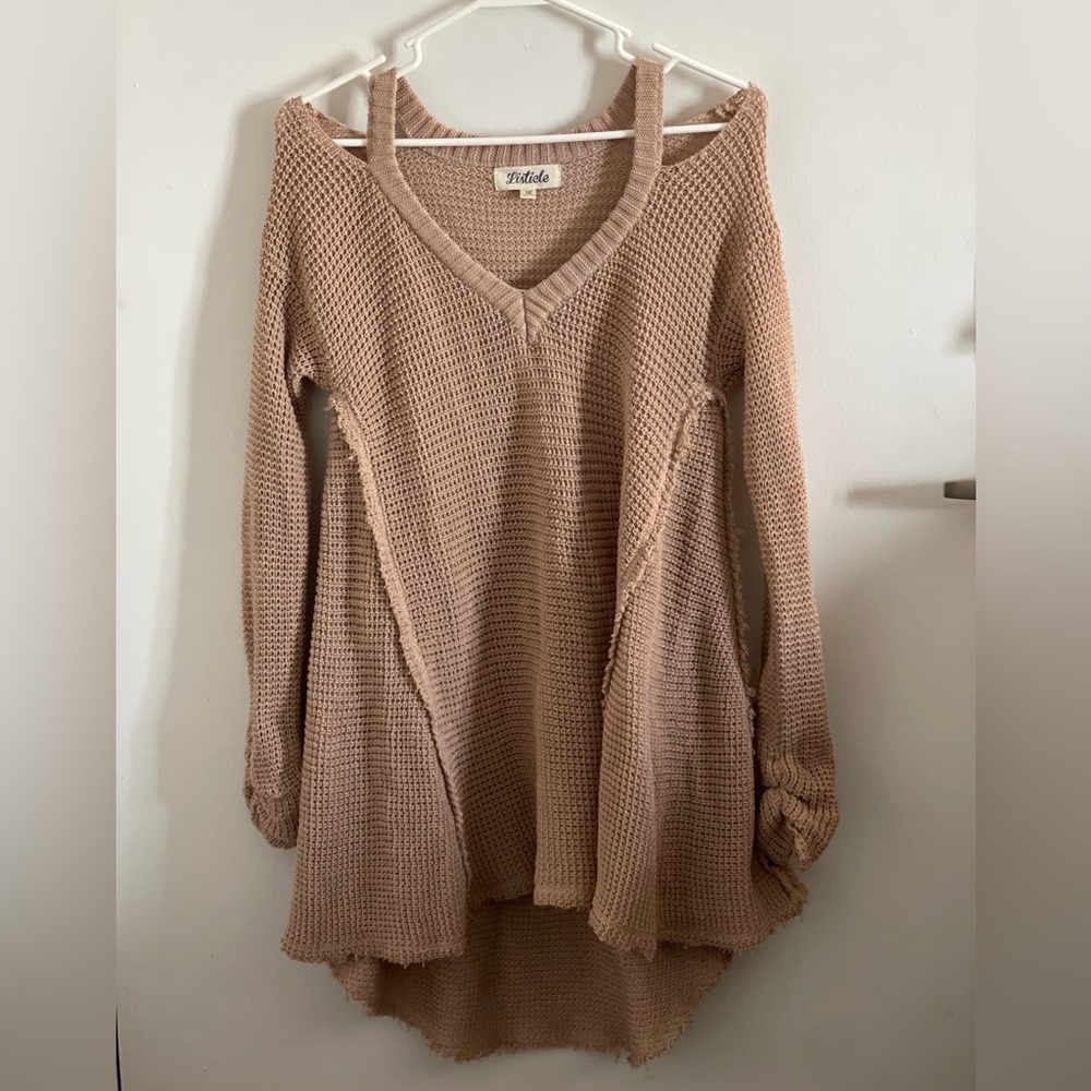 Tan Long Sleeve Off shoulder Sweater